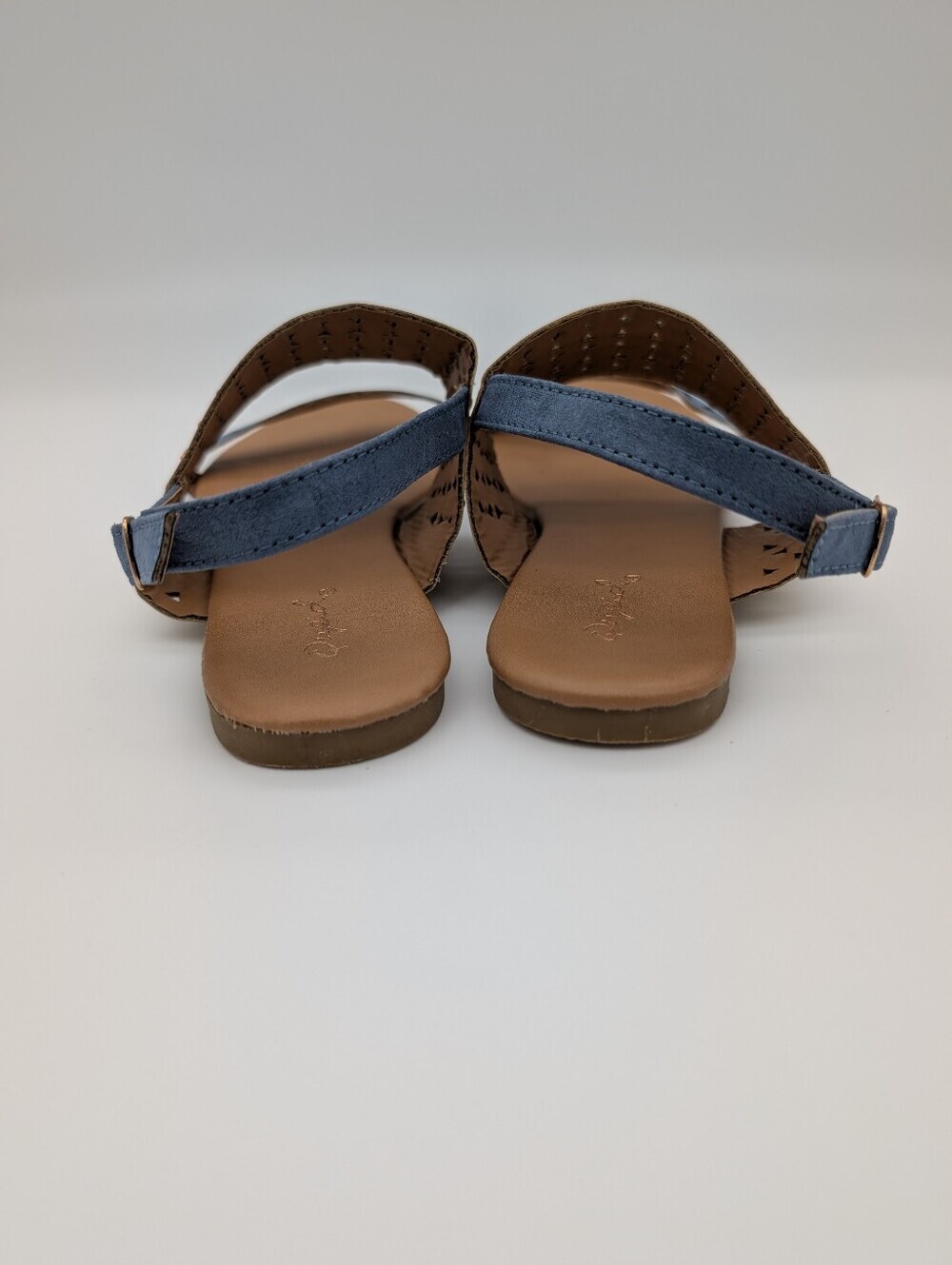Qupid Geometric Laser Cut Studded Slingback Sandals Blue Metallic Gold - Picture 7 of 9